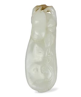 Chinese Hetian White Jade Carving of Bean, Qing D.