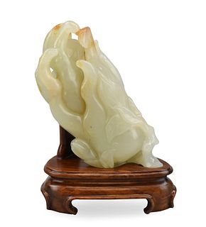 Chinese Jade Carving of Buddha Hand & Stand,Qing D