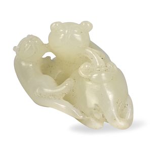 Chinese White Jade Carved Beast Figures, Qing D.