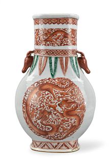 Chinese Green & Iron Red Hu Shaped Vase ,19th C.
