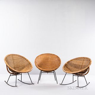 Three Mid-century Modern Calif-Asia Rattan Chairs