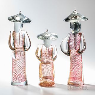Trio of Luciano Mazzuccato Monumental Art Glass Sculptures of Mandarins