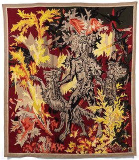 Georges Deveche (French, 1903-1974) Green Man Aubusson Tapestry