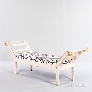 Neoclassical White-painted and Parcel-gilt Upholstered Bench