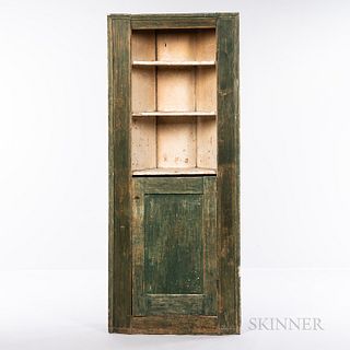 Country Green-painted Corner Cupboard