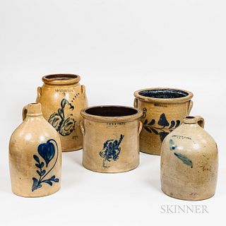 Five Pieces of Cobalt-decorated Stoneware