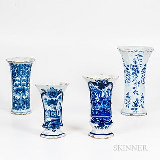 Four Delft Blue and White Vases
