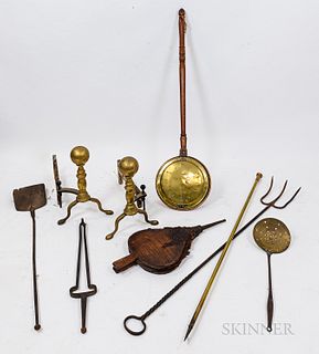 Nine Fireplace Tools and Associated Items