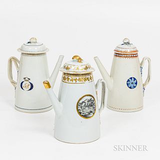 Three Chinese Export Porcelain Lighthouse-form Teapots