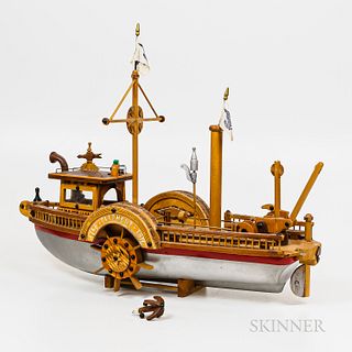Oscar Hadwiger Parquetry-inlaid and Metal Model of Fulton's Steamship