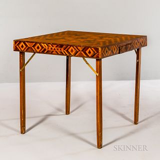 Parquetry-decorated Folding Parcheesi Table