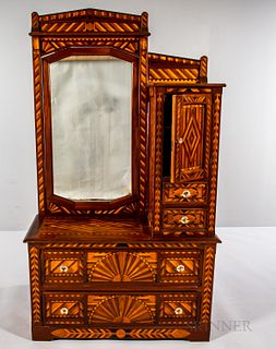 Parquetry and Marquetry Dressing Cabinet and Mirror