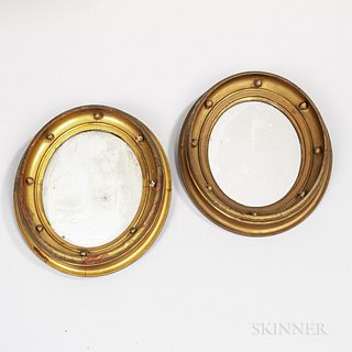 Pair of Gilt-framed Oval Mirrors