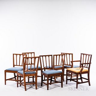 Six Assembled Federal-style Mahogany Square-back Side Chairs and an Armchair