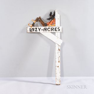 Vintage Painted Wood and Metal "Lazy Acres" Sign