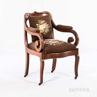 Neoclassical-style Upholstered Mahogany Armchair