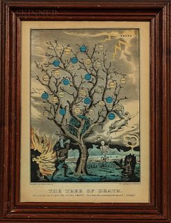 Framed Currier & Ives Hand-colored Lithograph The Tree of Death