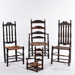Four Country Black-painted Chairs