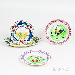 Four Polychrome Decorated Dishes