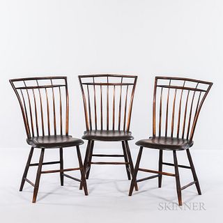 Three Bamboo Windsor Side Chairs