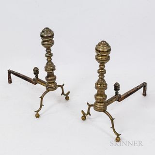 Pair of Classical Brass and Iron Andirons