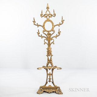 Art Nouveau-style Gold-painted Cast Iron Umbrella Stand/Hat Tree