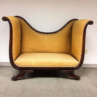 Classical Revival Upholstered Carved Mahogany Loveseat