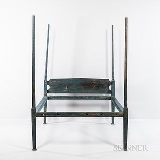Blue-painted Pencil-post Canopy Bed