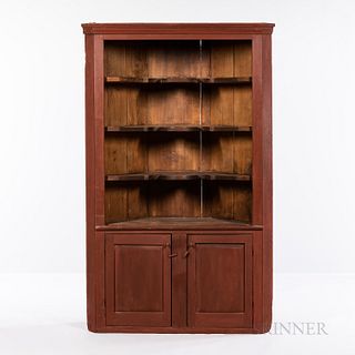 Country Pine Red-painted Open Corner Cupboard
