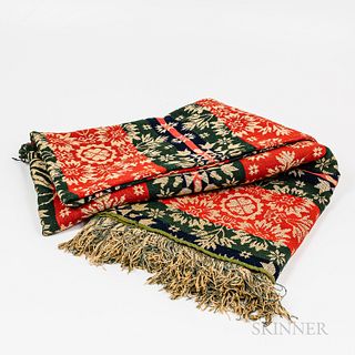 Red, White, Blue and Green Woven Coverlet