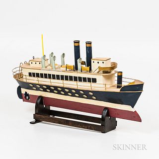 Polychrome-painted Tin Ship