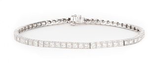 A Classic Platinum Diamond Straight Line Bracelet