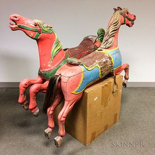 Two Polychrome Painted and Carved Wood Carousel Horses