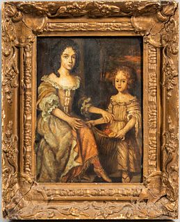 European School, 18th Century Style

Portrait of a Woman and Child. Unsigned. Possibly oil on antique print affixed to panel, 9 x 6 5/8 in., in a mold