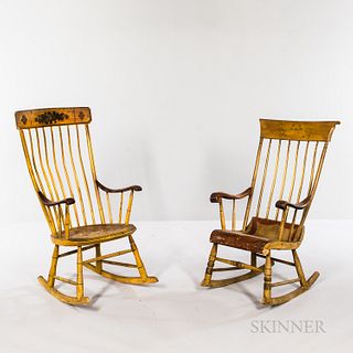 Two Country Yellow-painted Rocking Chairs