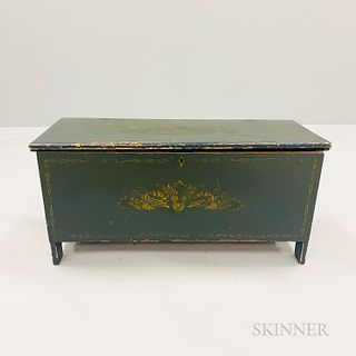 Country Green-painted Stenciled Blanket Chest