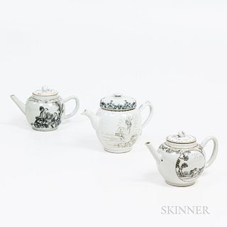 Three Chinese Export Porcelain Teapots and a Tea Caddy