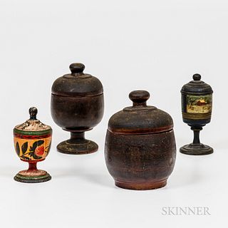 Four Turned and Painted Wood Containers