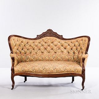 Rococo-revival Walnut and Upholstered Settee