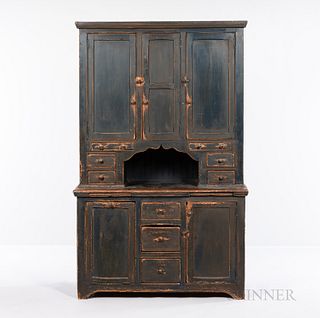 Blue-painted Step-back Cupboard-over-chest