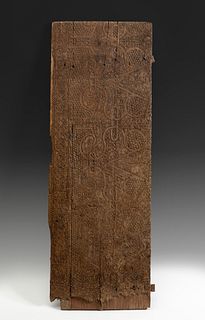 Door of a Mudejar piece of furniture, XIV-XV centuries. 
Carved wood.