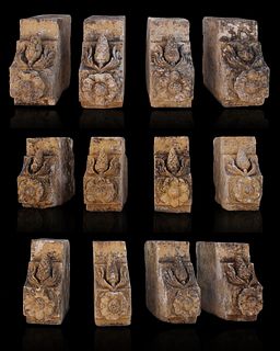 Set of twelve corbels; Andalusia, XVII century. 
Carved stone.