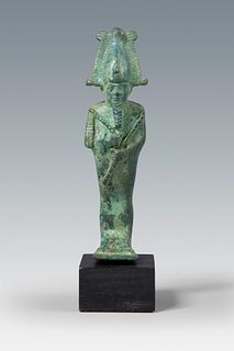God Osiris. Ancient Egypt, Lower Epoch (664-323 B.C.). 
Bronze. 
Provenance: private collection S.A., Cadiz, Spain. 
Intact. 
Measures: 10,7 x 12,5 cm