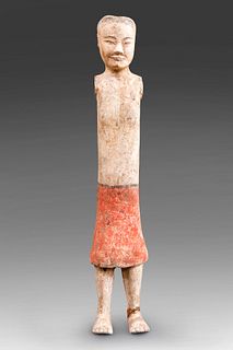 Stick Man. China. Han Dynasty. 206 BC-220 AD. 
Terracotta, with polychrome. 
Measures: 60 x 12 x 7 cm.