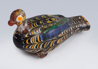Late Roman or Byzantine bird, 4th-5th century AD. 
Multicolored glass. 
Measures: 4.8 x 9 x 3.5 cm.