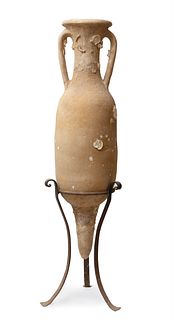 Roman amphora, 2nd century AD. 
Terracotta. 
With iron support. 
Measures: 108 x 26 cm (diameter).