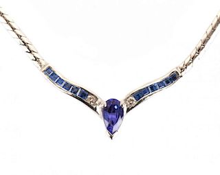 A Tanzanite and Diamond "V" Necklace