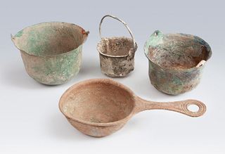 Four domestic utensils. Roman Empire, I-III A.D. 
Bronze.