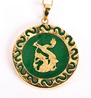 A Jade Dragon Pendant on Gold Neck Chain
