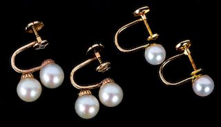 Two Pair of Cultured Pearl Earrings